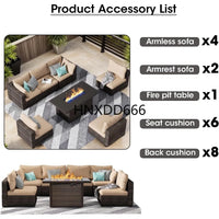 7 Piece Patio Furniture Set with  Fire Pit Table Outdoor Sectional Conversation Sofa Set with Coffee Table