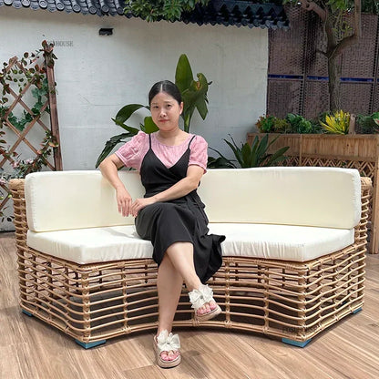 Outdoor PE Rattan Garden Sofas Courtyard Open-air Sofa Chair Combination Outdoor Garden Leisure Balcony Full Arc Sofa Chairs FF