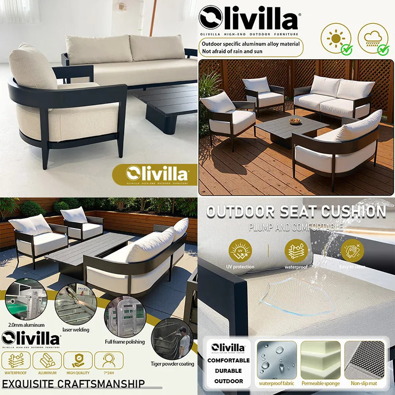 Modern Aluminum Alloy Lounge Sofa for Guesthouse Courtyard Villa Hotel Sunroom Open-air Furniture Set Garden Outdoor Sofa Couch