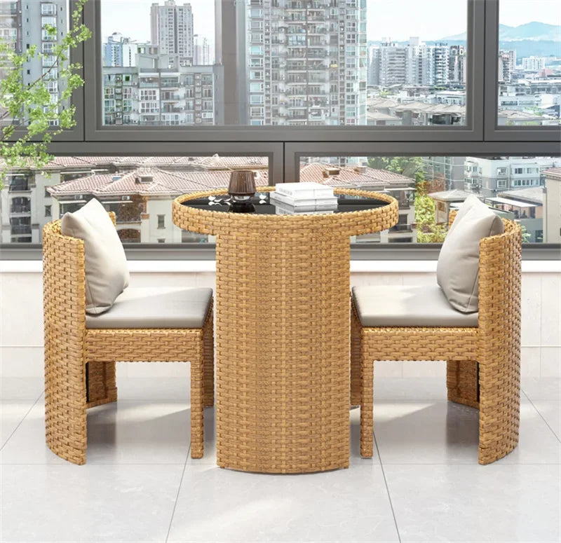 European Rattan Garden Furniture Sets Home Balcony Patio Furniture Creative Open-air Garden Furniture Combination Outdoor Set F