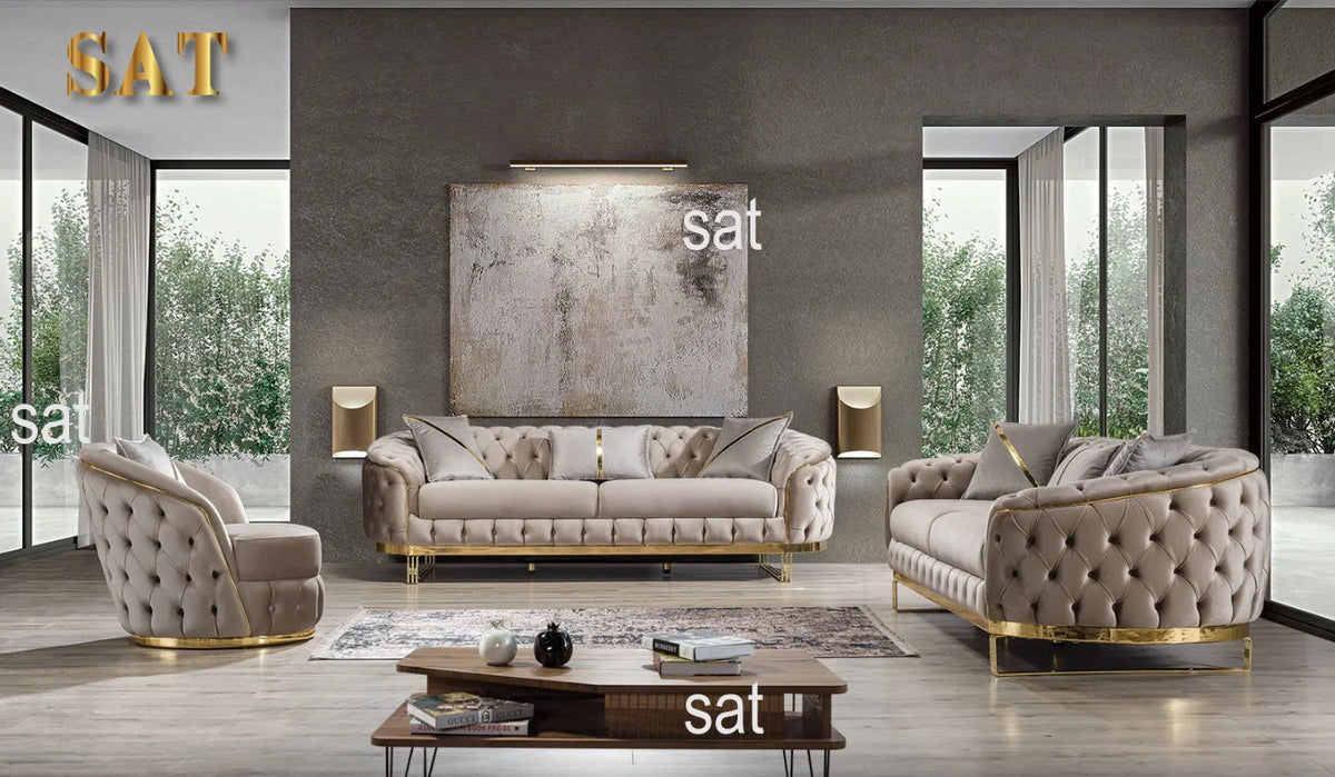 Luxury 2-3 Seater Chesterfield Sofa Hot Sales Gold Stainless Steel Frame Velvet Upholstery Sponge Filling for Hotel Home Use
