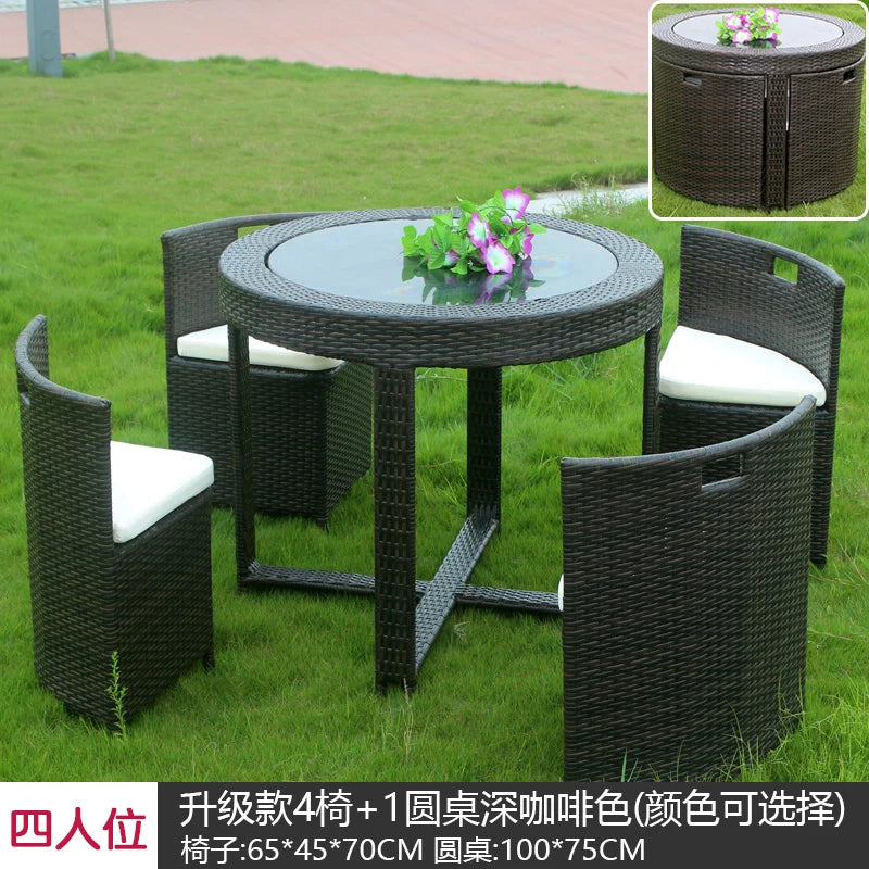 Outdoor leisure courtyard rattan chair five-piece combination outdoor villa open-air balcony creative storage home back chair