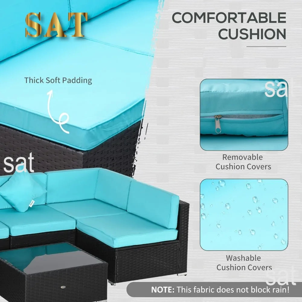 # l 7-piece outdoor furniture set, wicker dialogue set, all-weather rattan combination set, with cushion and tempered glass tabl