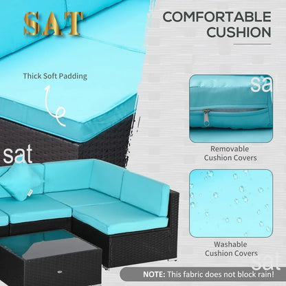 # l 7-piece outdoor furniture set, wicker dialogue set, all-weather rattan combination set, with cushion and tempered glass tabl