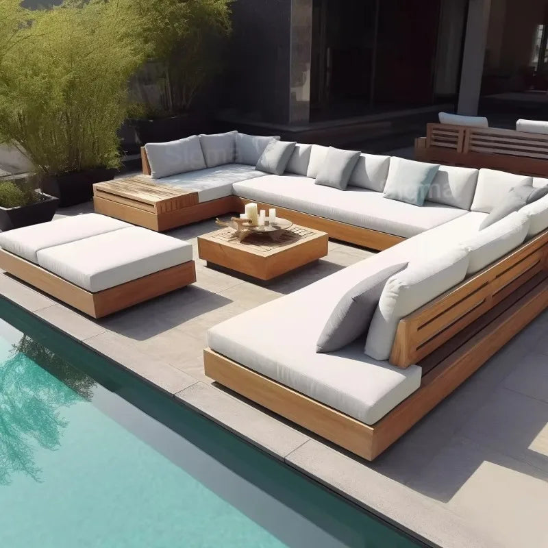 Durable Modern Teak Farmhouse Outdoor Garden Sofa Set Waterproof 2-Year Warranty Eco-Friendly Comfortable Solid Wood