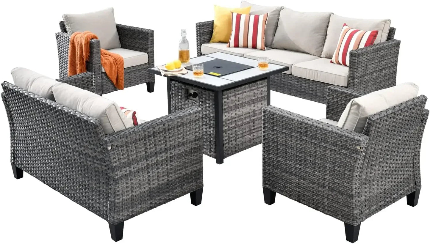 K 7-piece Outdoor Terrace Segmented Sofa Gray PE Wicker Furniture Dialogue Set Outdoor Sessions Gardens Sets Garden Patio
