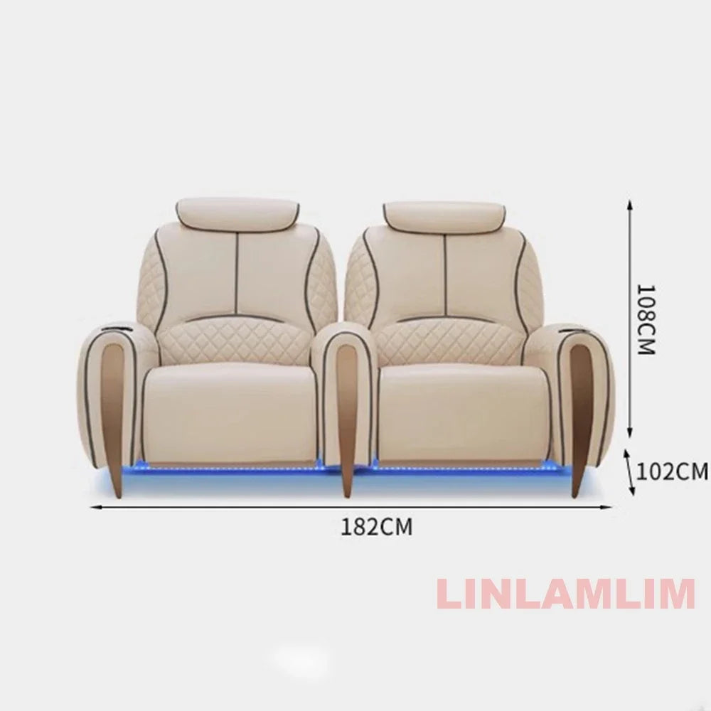 Luxury Electric Recliner Theater Seating Sofa – Modern Home Theater Chairs with LED Lighting, USB, Massage, Cooling Cup Holder