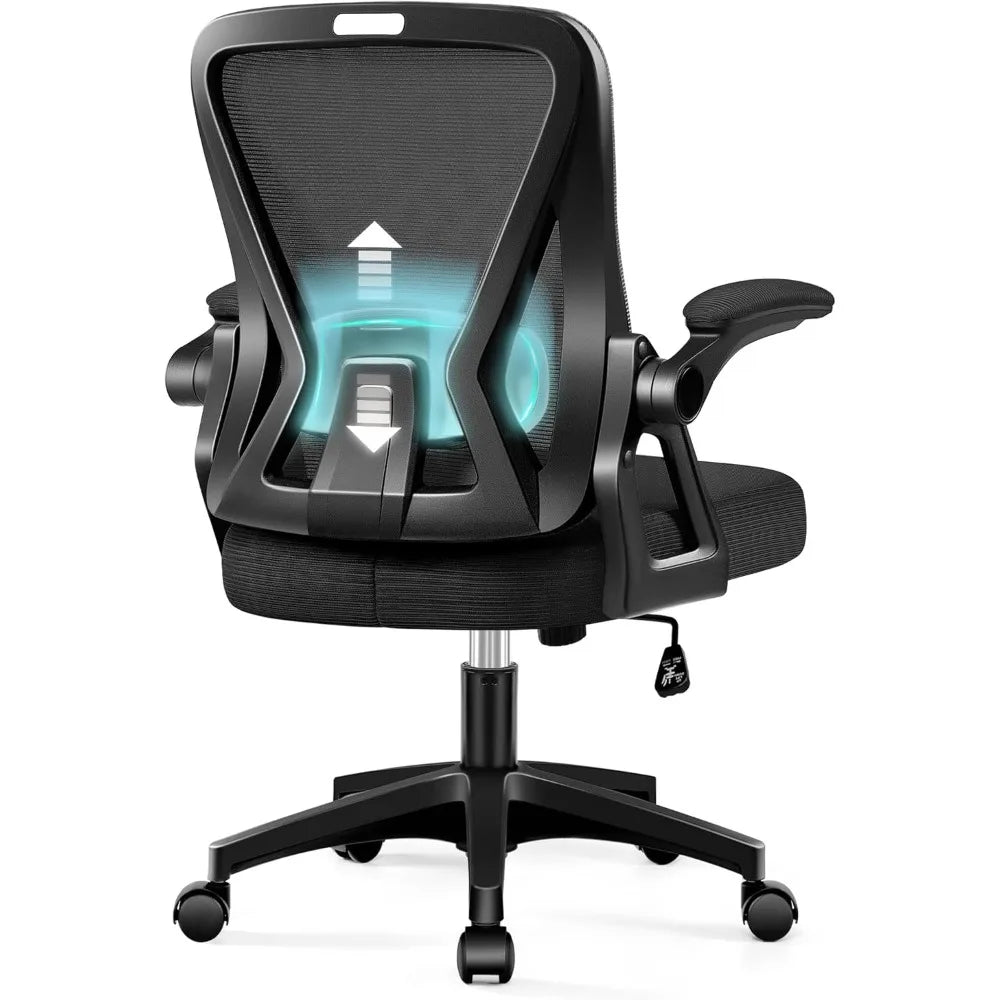 Office Chair, Ergonomic Home Computer Desk Chairs, Comfy Breathable Mesh Chair with Adjustable Lumbar Support Flip-up Armrests