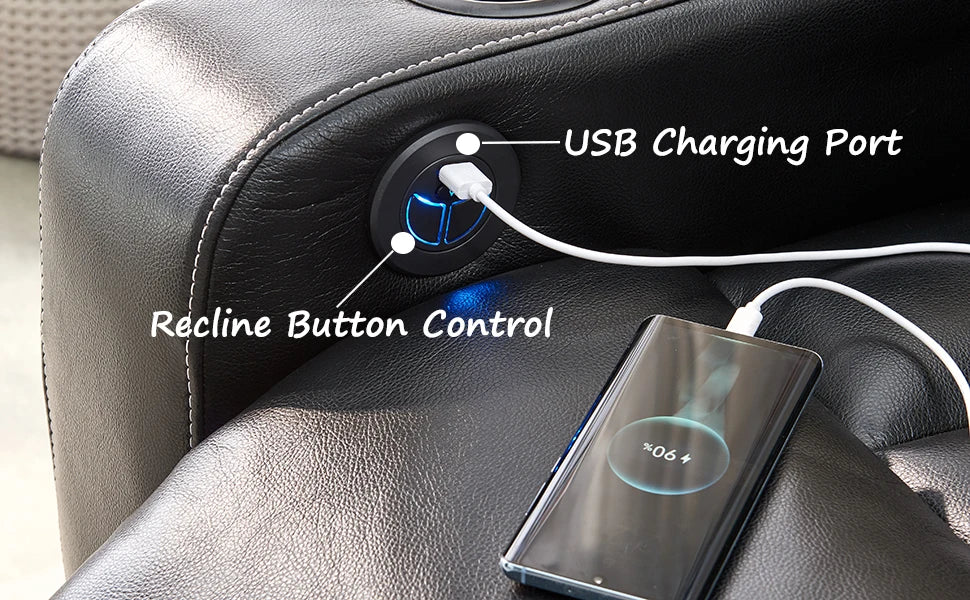 Power Recliner Chair With LED Light, USB Port, Cup Holder Tray Table Faux Leather Electric Reclining Chair Home Theater Seating