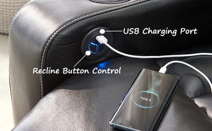 Power Recliner Chair With LED Light, USB Port, Cup Holder Tray Table Faux Leather Electric Reclining Chair Home Theater Seating