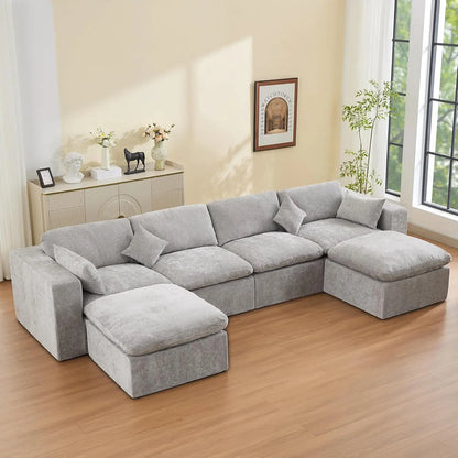 115'' Cloud Boneless Sectional Couch, Modular Sectional Sofa Deep Seat with 2 Ottomans, Oversized Upholstered Convertible Comfy