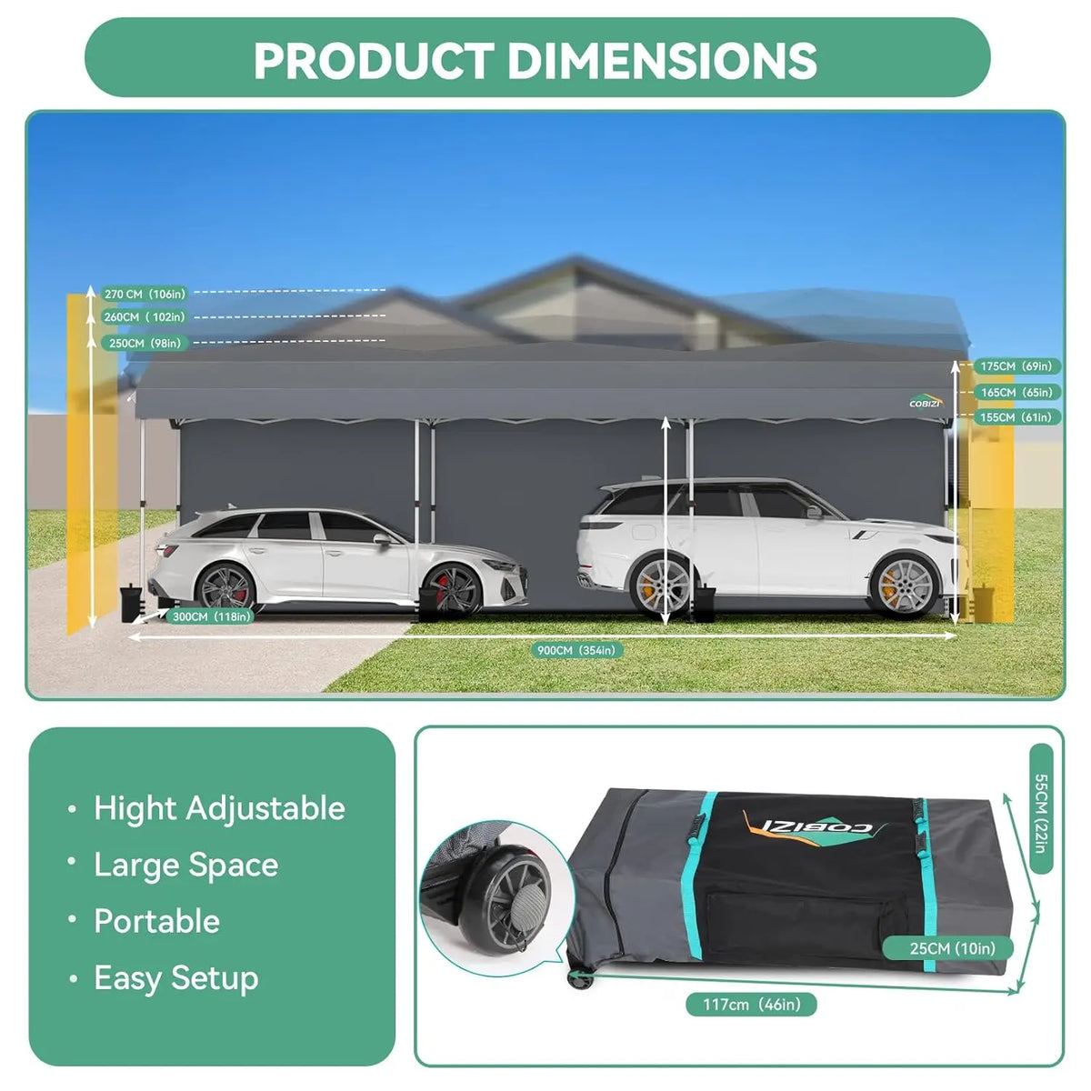 10x30 Pop Up Canopy Tent Waterproof UV50+ with 3 Sidewalls Roller Bag Outdoor Party Commercial Use, Customized
