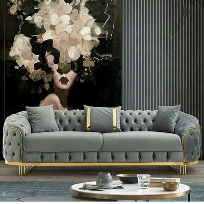American fabric sofa, Italian minimalist designer, living room straight , velvet, European buckle home sofa