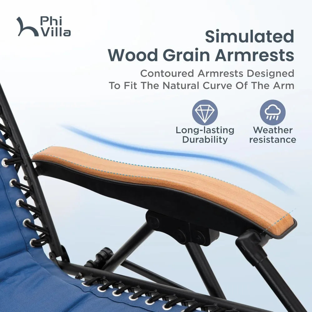 VILLA XXL Oversized Padded Zero Gravity Chair, Foldable Patio Recliner, 30 Wide Seat Anti Gravity Lounger with Cup Holder, S