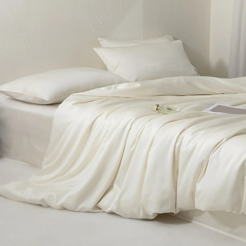 Luxury Bedding Set with Duvet Cover Silk Cotton Duvet Cover Bed Sheet Solid Color bedsheets full set 4 pcs Queen King Size