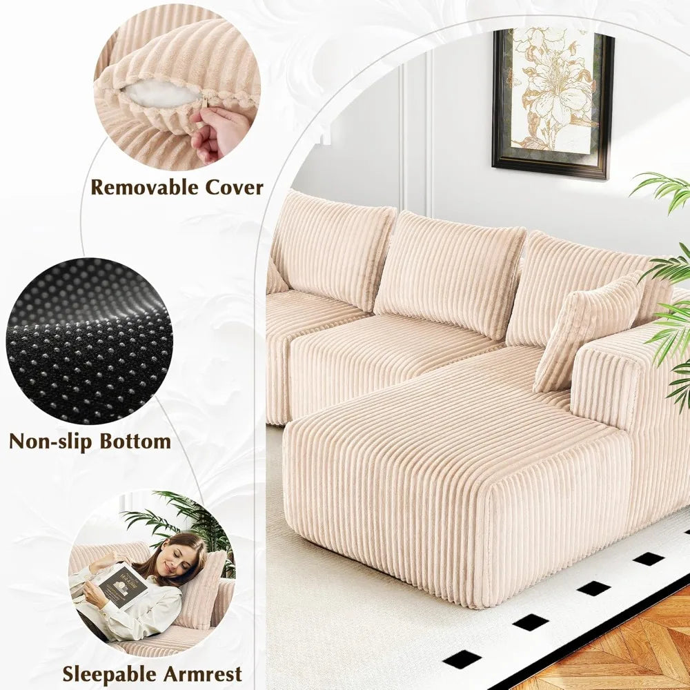 102" L-Shaped Modular Sectional Sofa Bed No Assembly Required Boneless Couch with Chaise Lounger Compression Memory Foam Cloud