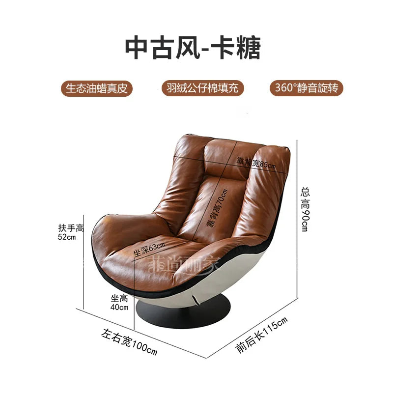 Medieval oil wax leather single sofa chair living room balcony leather casual lazy can lie down designer high-end single chair