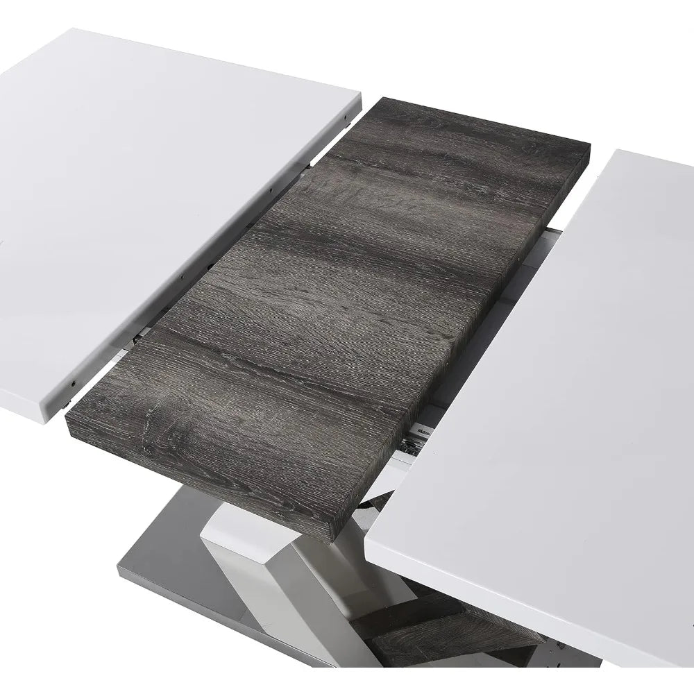 High Gloss White Extendable Dining Table 6 to 8-Seater with Stainless Steel Base