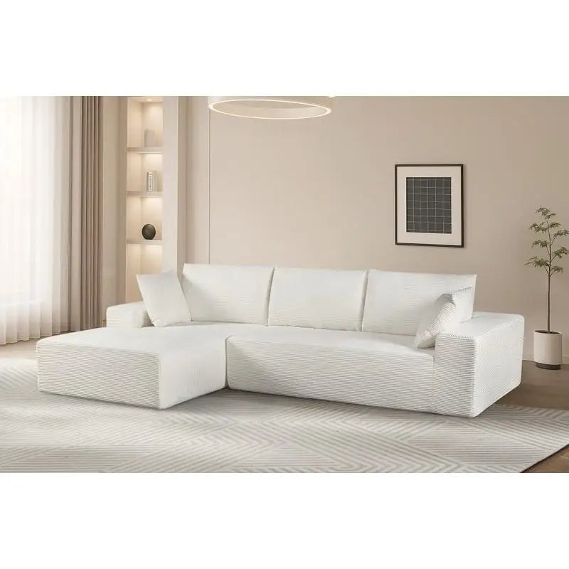 Convertible Sectional Sofa in Soft Corduroy, Modern Cozy Couch with Full Foam Cushioning, Comfortable Sleeper Sectional for