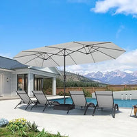 15ft Patio Market Umbrella with Base Double-Sided Rectangle Outdoor Table Sun Umbrellas with Crank 12 Heavy Duty Sturdy Ribs fo