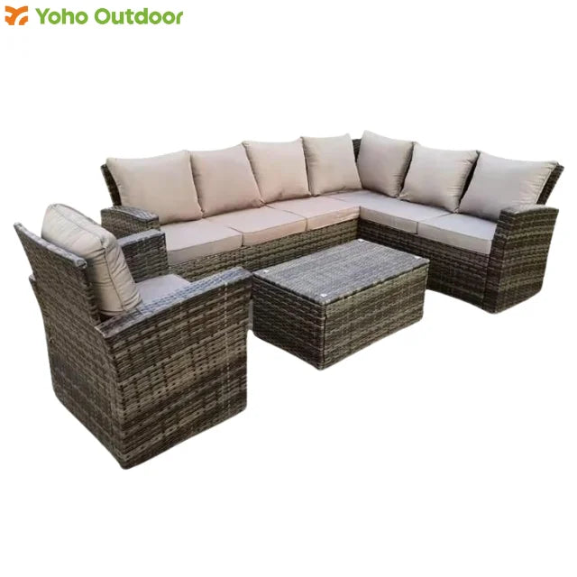 Best Seller Outdoor Garden Patio Wicker Rattan 7 - Seater Sofa & Coffee Table Conversation Set Garden Furniture Patio Furniture
