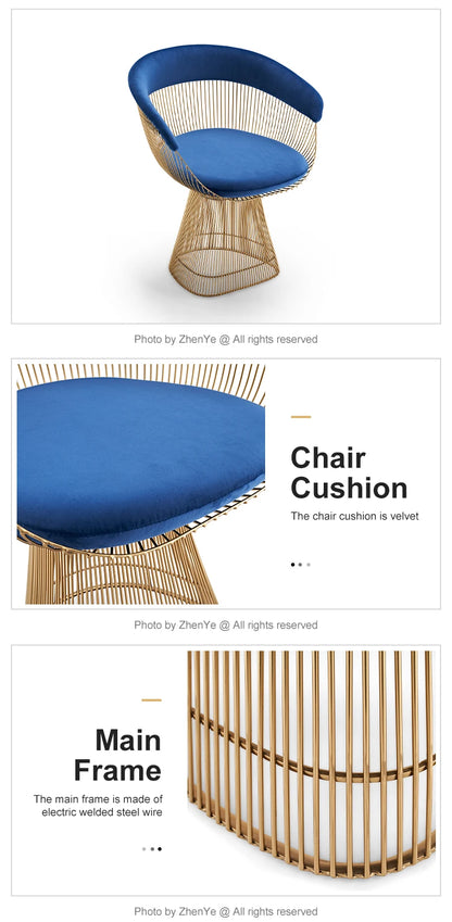 Modern Home Metal Gold Frame Accent Chair Luxury Fabric Velvet Stainless Steel Living Room Lounge Chairs