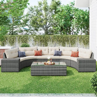 8-Piece Outdoor Patio Conversation Set, PE Rattan Wicker Half-Moon Sectional Sofa, All-Weather Seating for Gardens and Patios