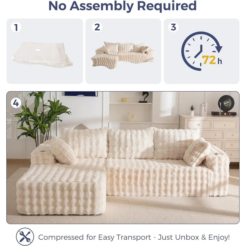L-Shaped 104 Sectional Sofa, Modern Living Room Couch, Sleeper with Deep Seat, No Assembly,