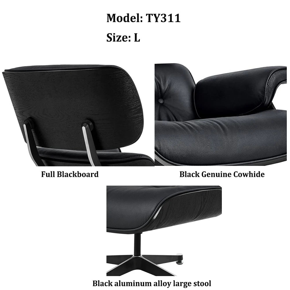Top Layer Cowhide Classic Recliner with Free Ottoman Armchair Swivel Lounge Chair Furniture Leisure Chair Premium Set for Living