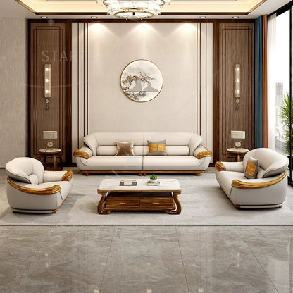 Modern new Chinese ebony sofa top layer cowhide high-end living room leather sofa