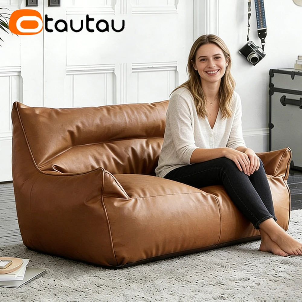 OTAUTAU 1-2 Seat Faux Leather Bean Bag Cover Couch Armchair Pouf Beanbag Cover SF433【No Filler!Need Buy Filler Yourself !】