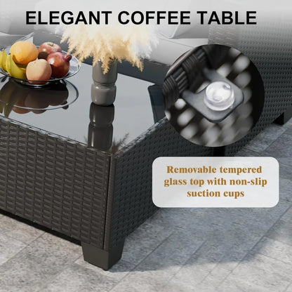 8 Piece Outdoor Patio Furniture Set with Fire Pit, Wicker Outdoor Sectional Sofa for Deck, Garden, Lawn