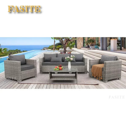 Garden Furniture Set 7 Piece, Patio Couch Sets Chair, PE Rattan Sectional with 45