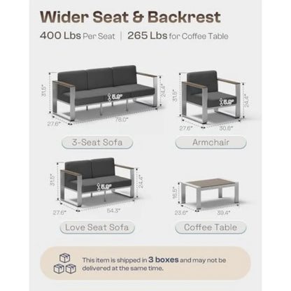 Aluminum Outdoor Patio Furniture 1 Piece 3-Seat Sofa All-Weather Metal Modern Light Gray Sofa for Deck Porch