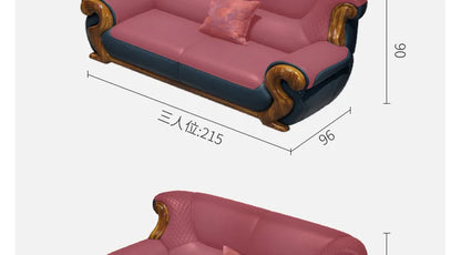 New Chinese ebony leather sofa combination first layer cowhide high-end villa living room modern solid wood sofa furniture