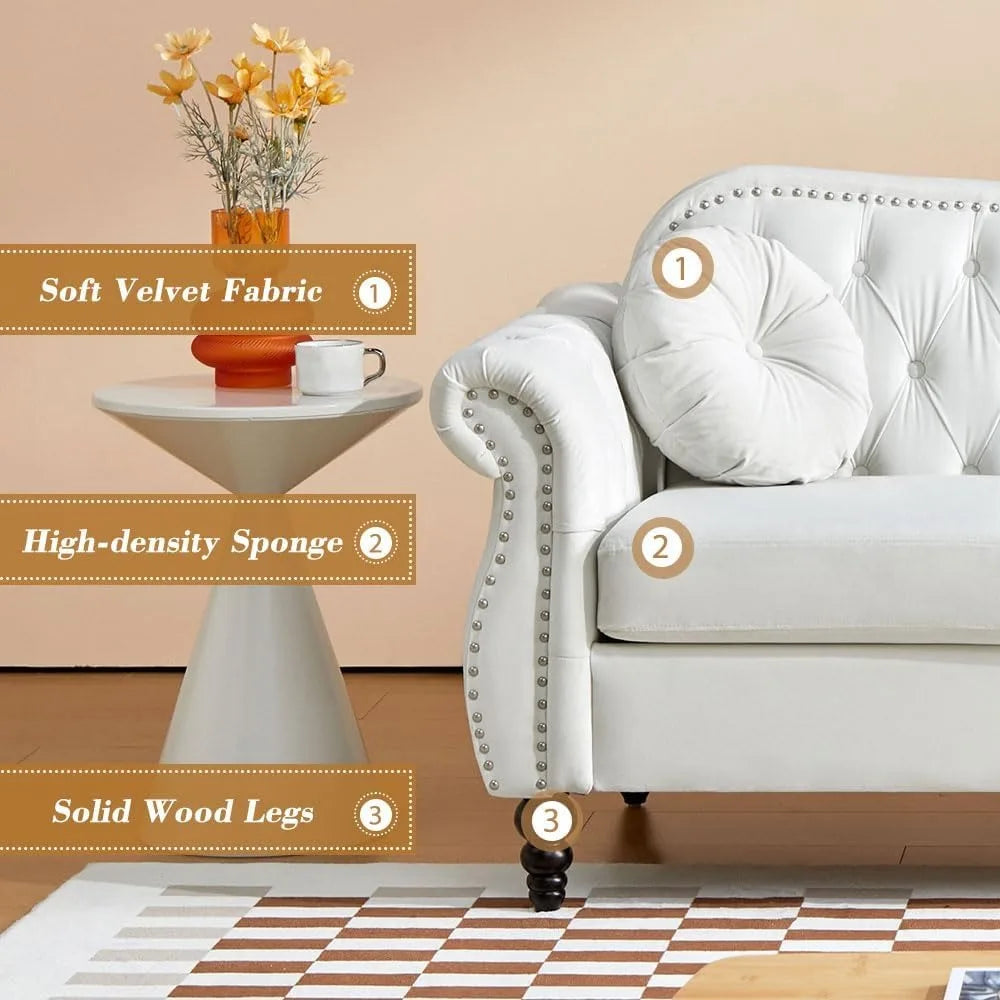 3 Seater Chesterfield Sofa Velvet for Living Room, Modern Tufted Velvet Couch 3 Seater with Scroll Arms and Nailhead, Chesterfie