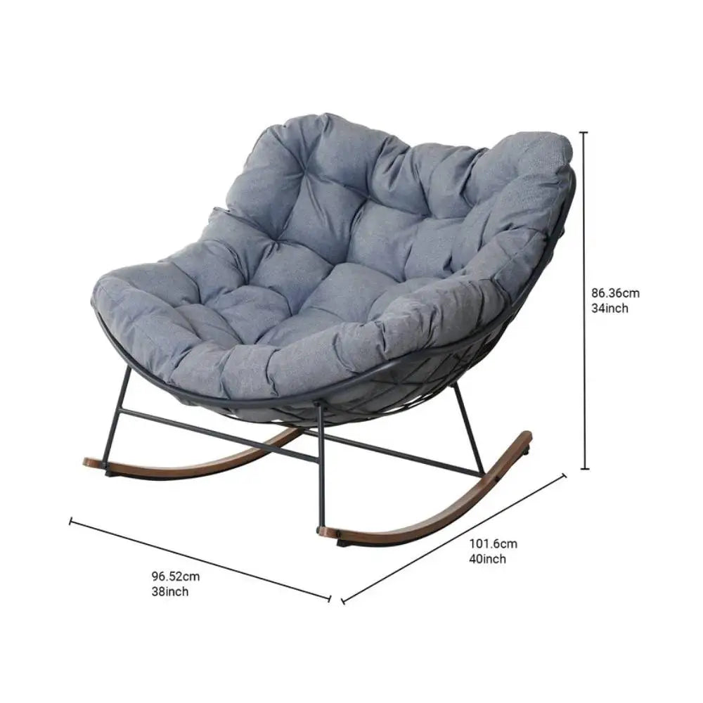 Outdoor Rocking Chair , E-Coated Papasan Rocking Chair with Cushion, Oversized Recliner Rocker for Patio Porch Garden