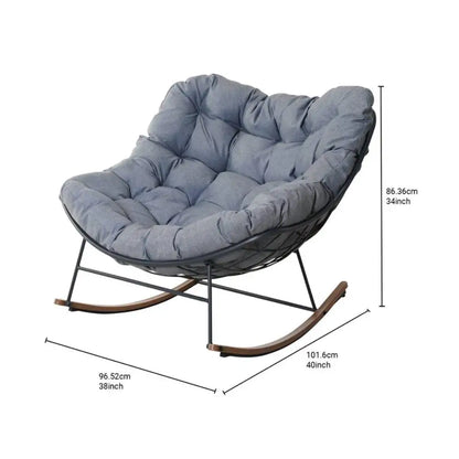 Outdoor Rocking Chair , E-Coated Papasan Rocking Chair with Cushion, Oversized Recliner Rocker for Patio Porch Garden