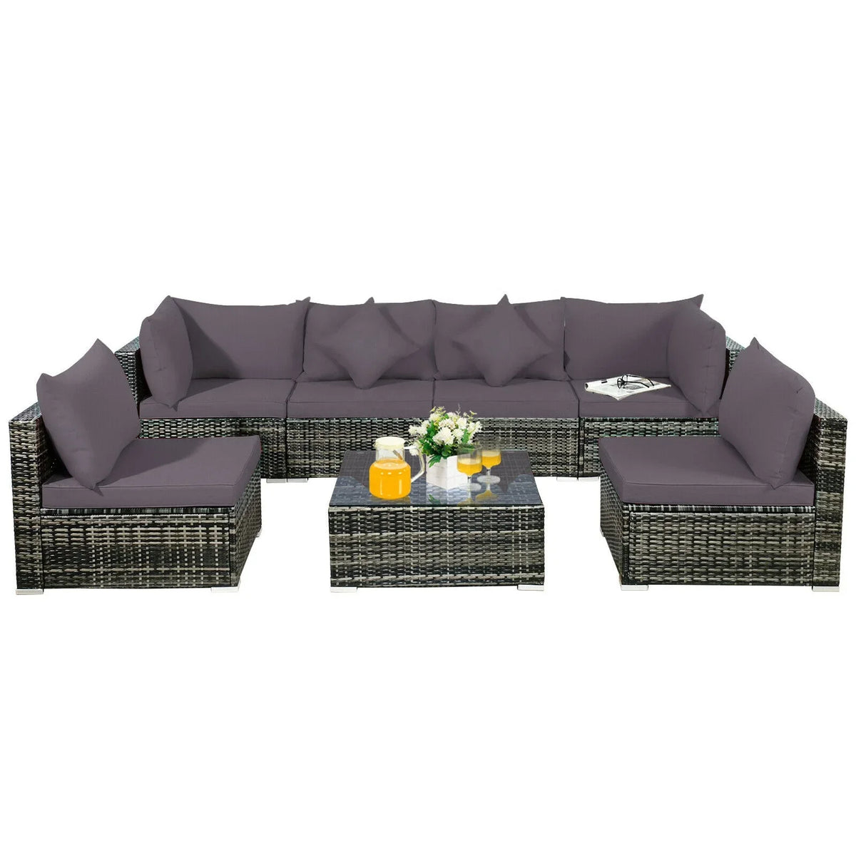 'Aluminum Outdoor Garden Wicker Rattan Furniture Couch Sofa Set Rope Furniture Set L Shaped Chair Sectional Sofas