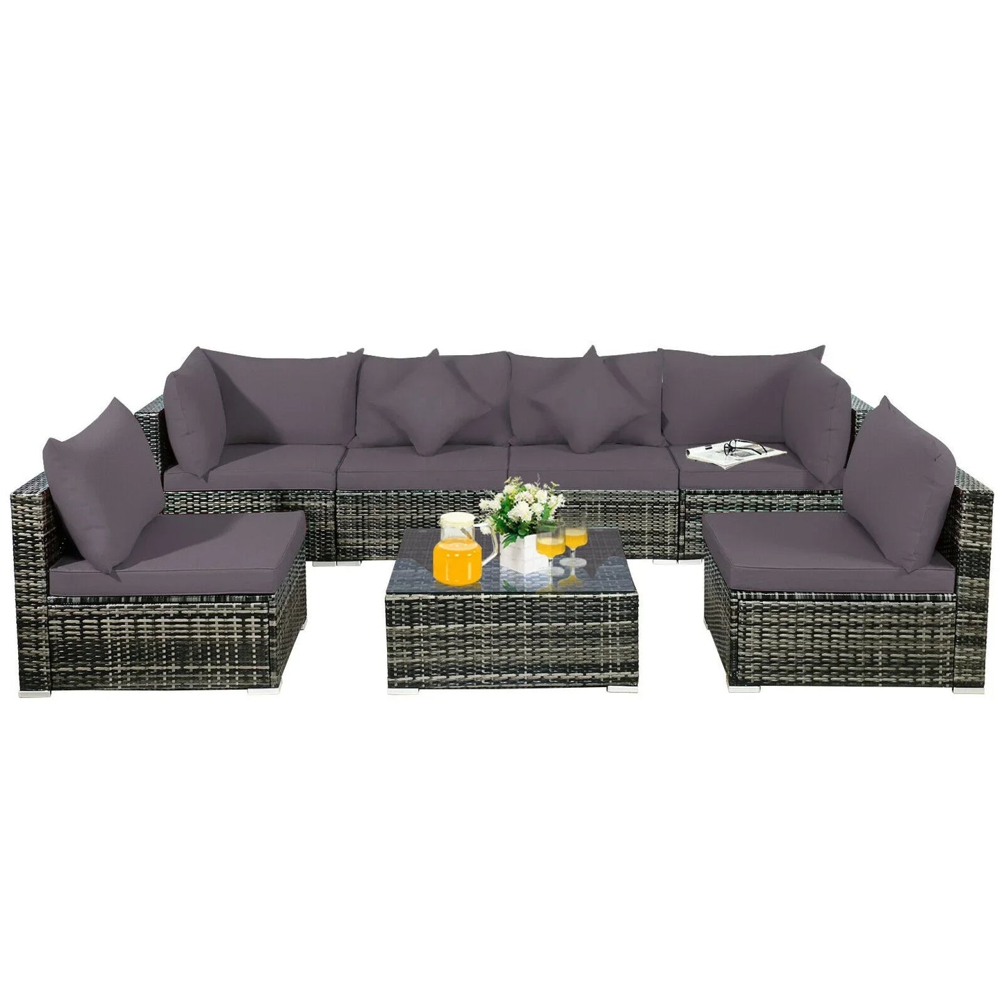'Aluminum Outdoor Garden Wicker Rattan Furniture Couch Sofa Set Rope Furniture Set L Shaped Chair Sectional Sofas