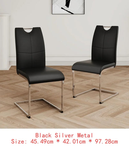 Set of 2 Chrome Metal Finish Side Chairs, Gray-Taupe Faux Leather Upholstery, Casual Dining Furniture