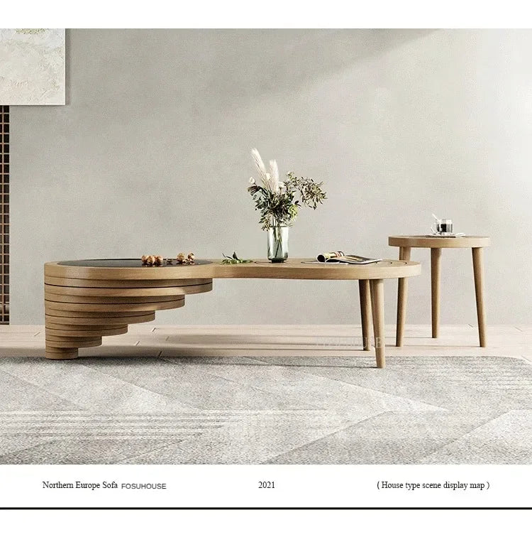 Tables basses design en bois massif, meubles de salon de luxe pour la maison, Table d'appoint de canapé, Table centrale ronde moderne en verre trempé
