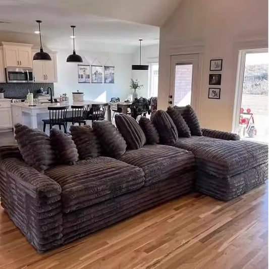 Ultra Wide Deep Plush Fabric Sofa for Large Villas Living Room,  Luxury Super Large Plush Sofa for Cinemas Big Sofa
