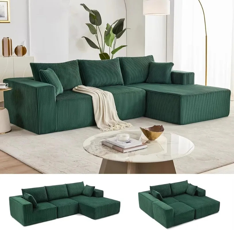 Cloud Corduroy 108 Modular Compression Combination Sofa with Deep Seat L-Shaped Chaise Lounge Living Room Bedroom Sofa