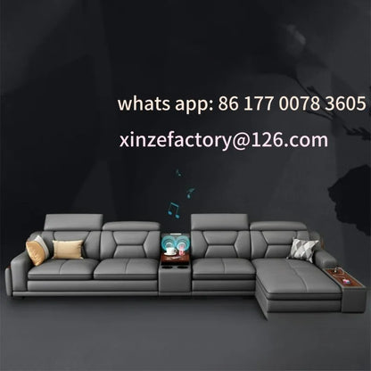 Customizable Italian Genuine Leather Sofa - Bluetooth Speaker, Adjustable Headrests and USB Charging