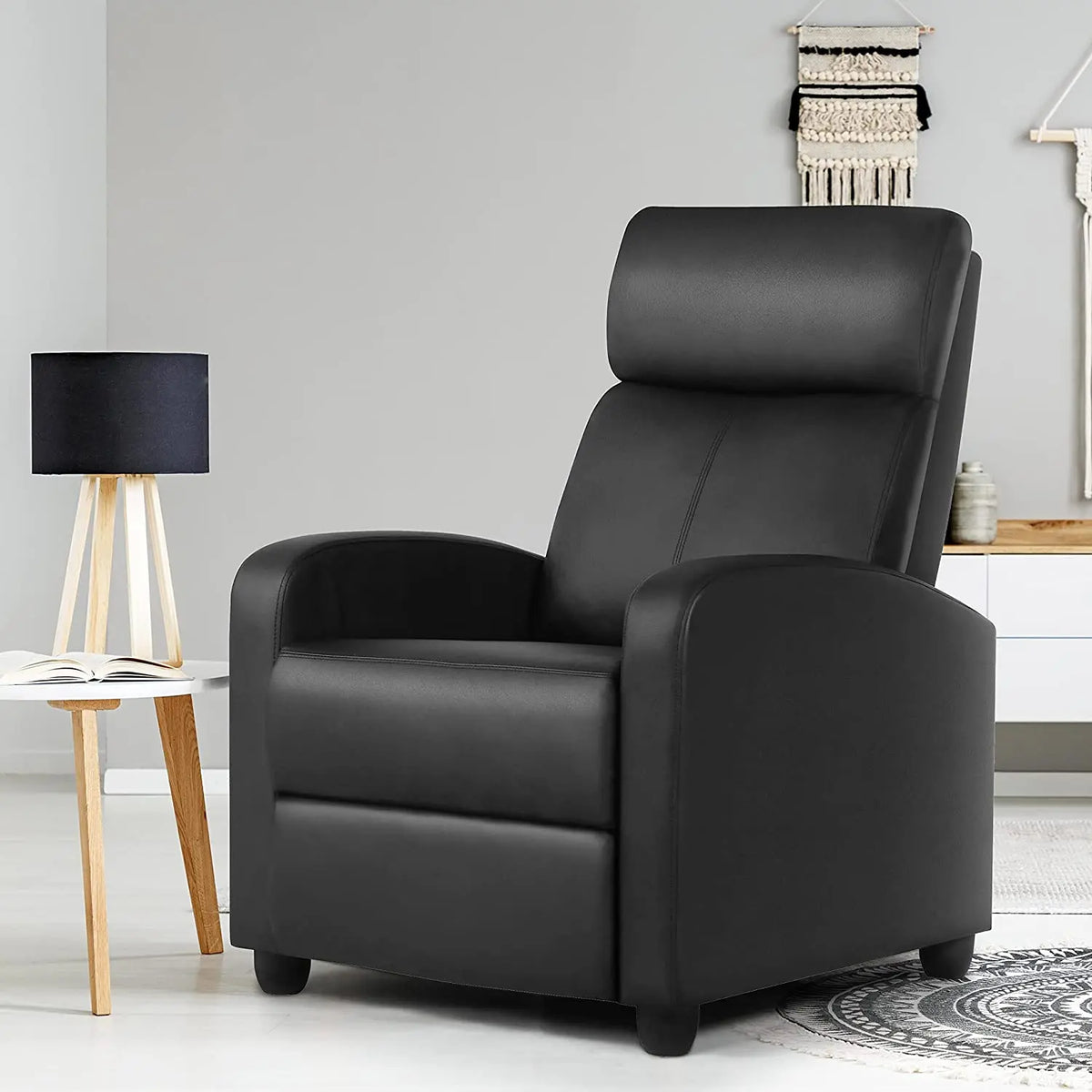 Single Recliner Chair PU Leather Push Back Leisure Chair for Home Theater Bedroom Apartment Dining Hotel