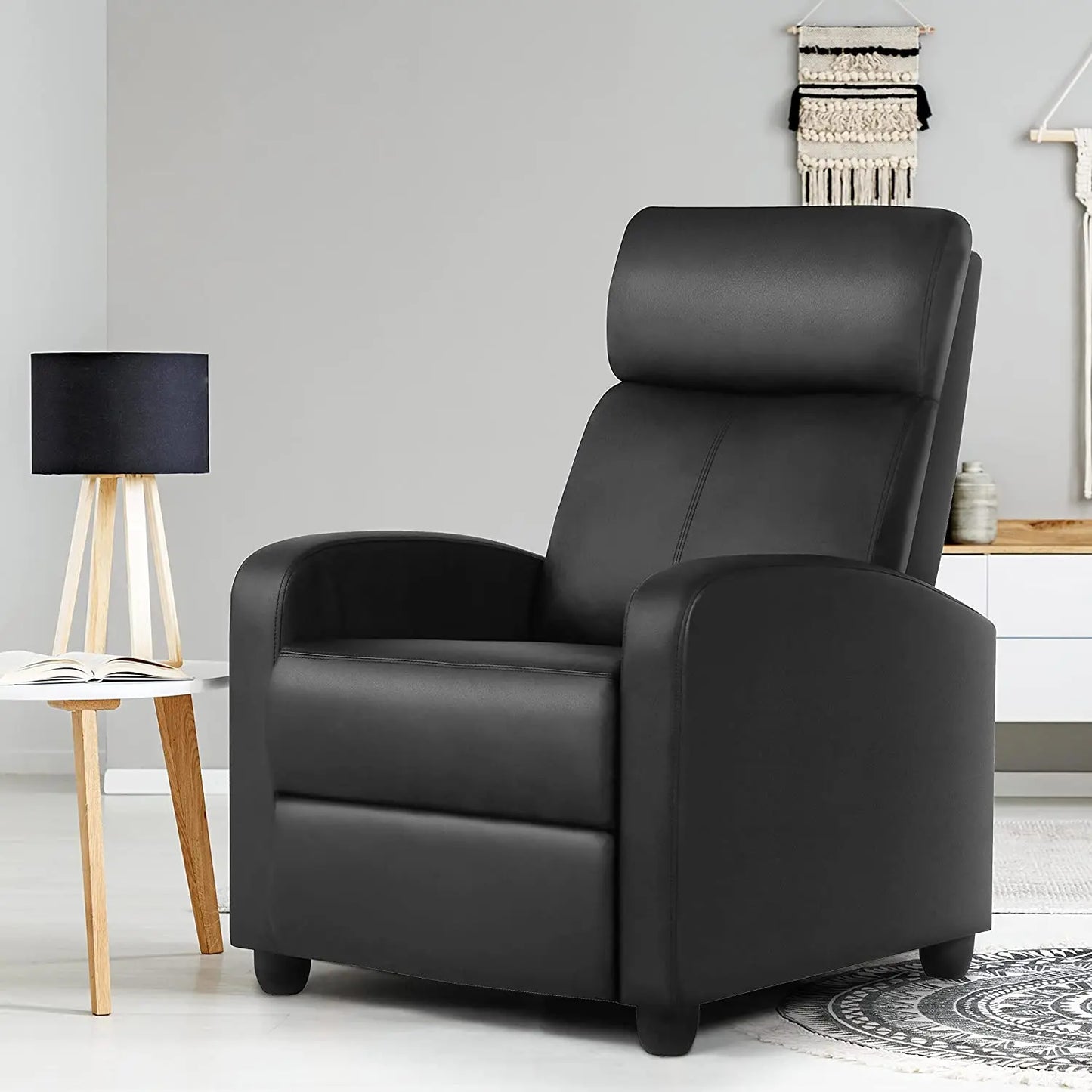 Single Recliner Chair PU Leather Push Back Leisure Chair for Home Theater Bedroom Apartment Dining Hotel