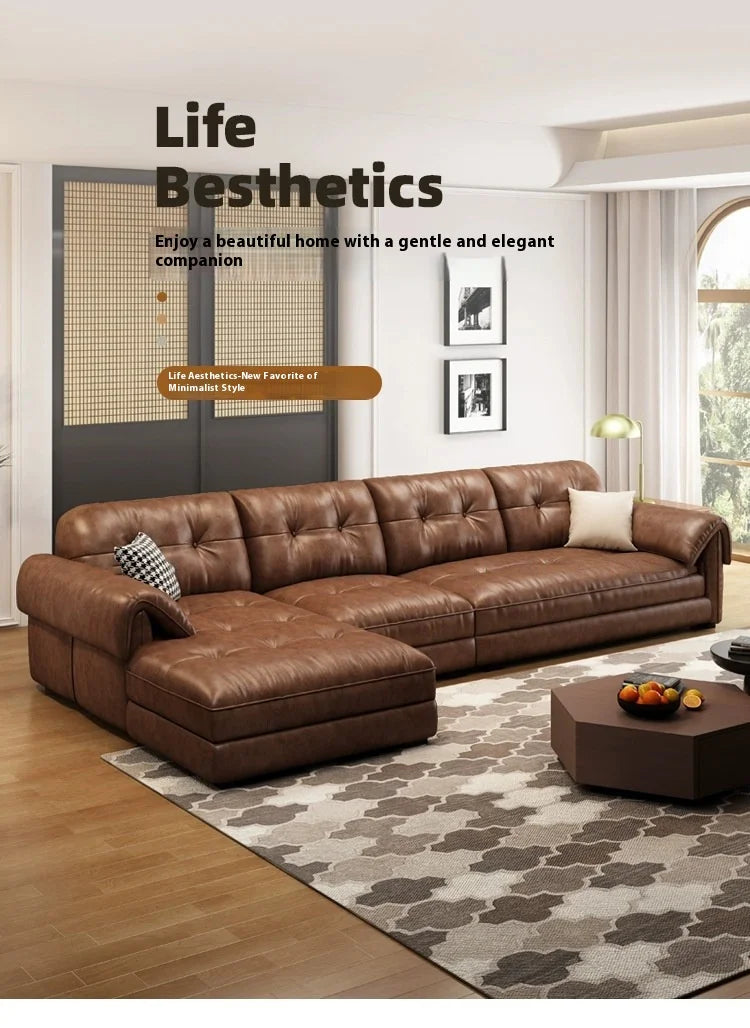 Minimalist Brown Sleep Sofa Faux Leather Designer Loveseat Lazy Sofa Couch Cloud Divano Da Soggiorno Living Room Furniture