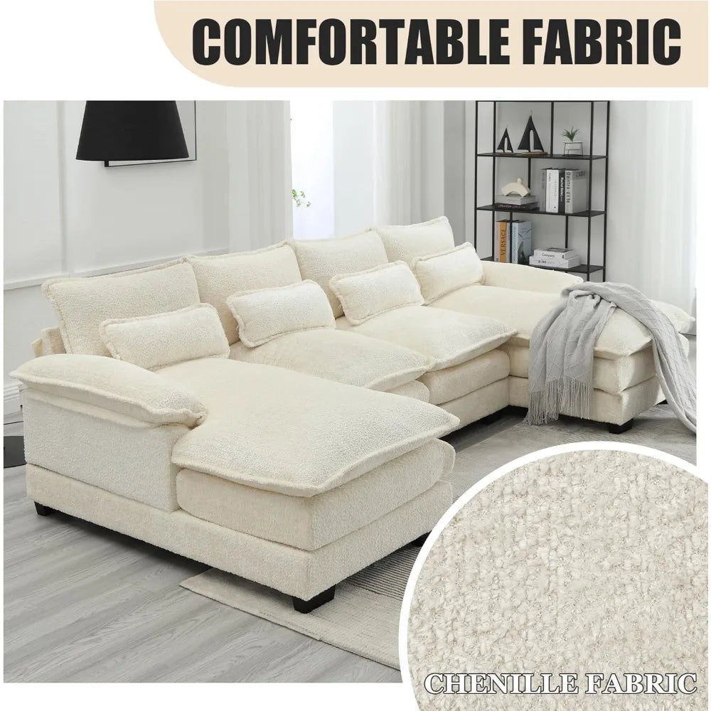 110'' U-Shaped Sectional Couch, Modern Chenille Extra Large Modular Sofa with 4 Cushions, Memory Foam Funiture Set with Double