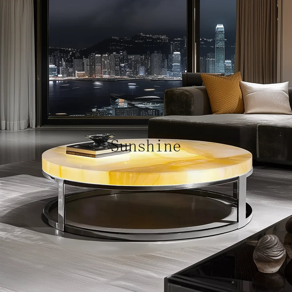 French square luminous marble simple coffee table